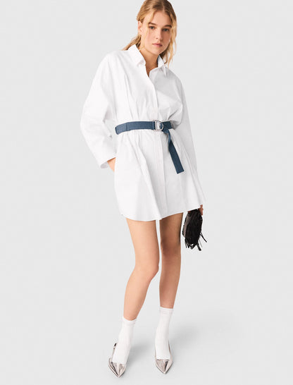 Shirt dress with contrast belt | Maje