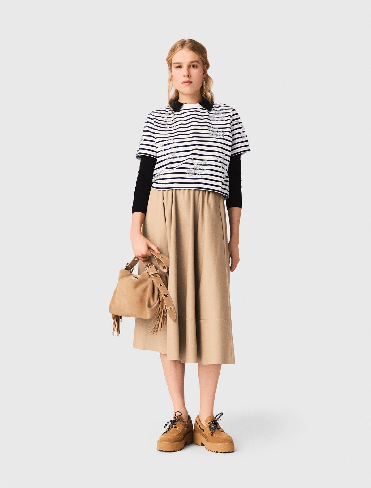 Striped rhinestone flower T-shirt | Maje