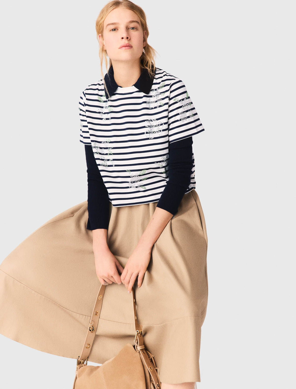 Striped rhinestone flower T-shirt | Maje