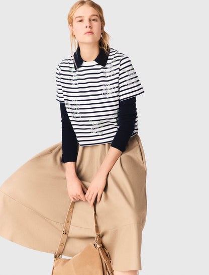 Striped rhinestone flower T-shirt | Maje