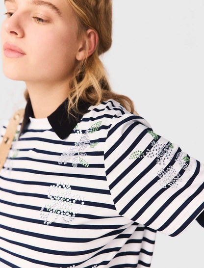 Striped rhinestone flower T-shirt | Maje