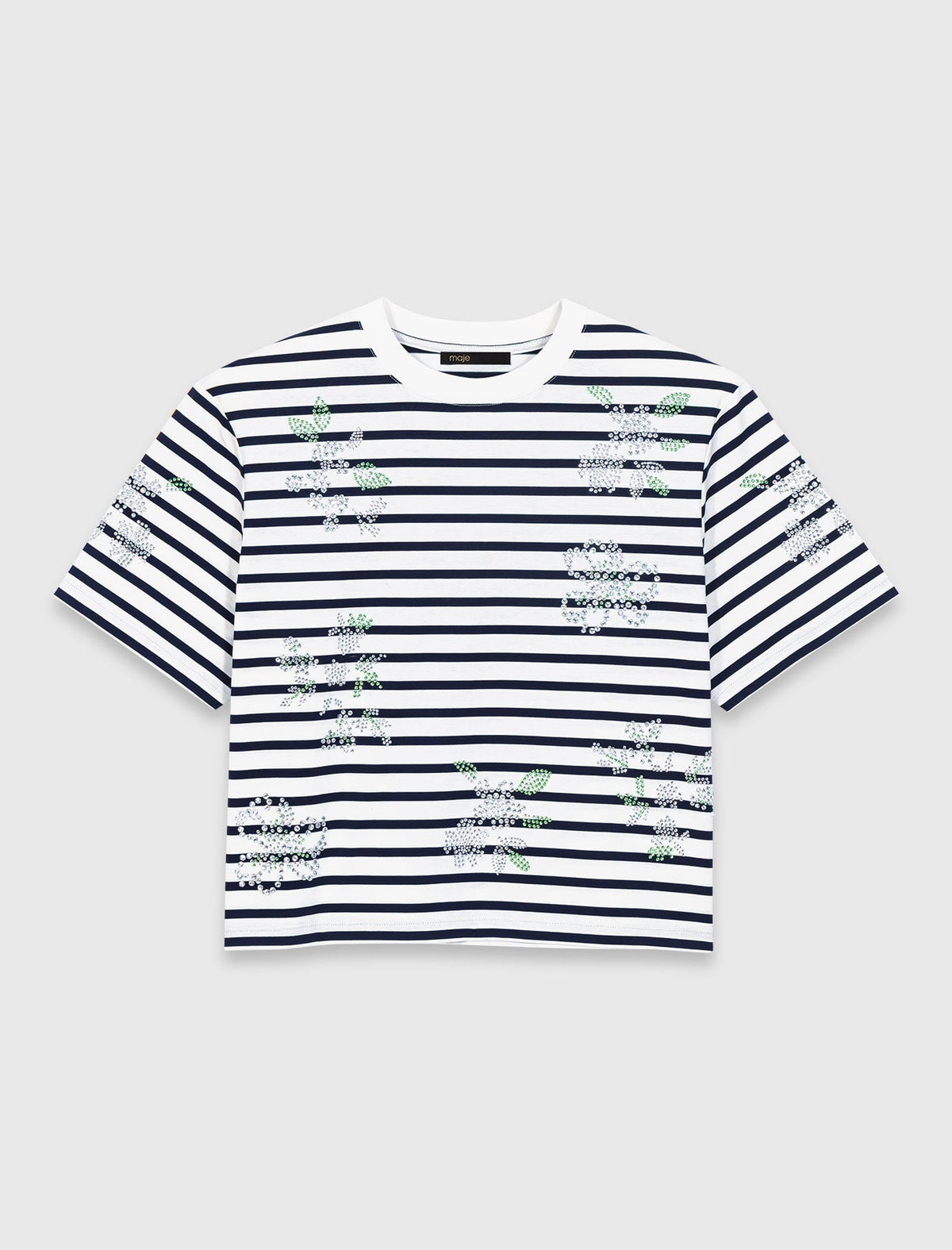 Striped rhinestone flower T-shirt | Maje