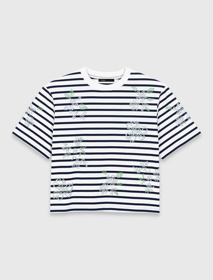Striped rhinestone flower T-shirt | Maje