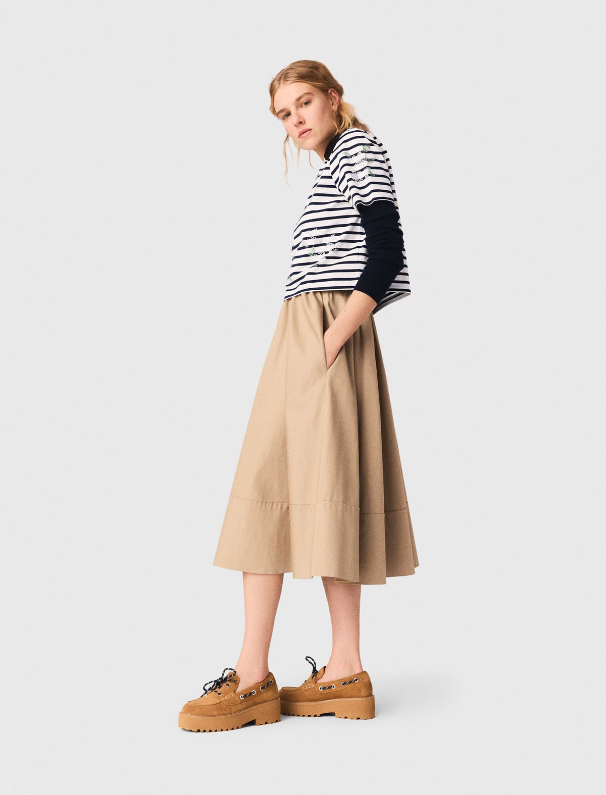 Striped rhinestone flower T-shirt | Maje
