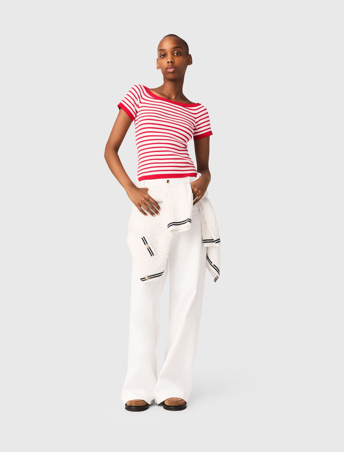 Striped knit top with boat neck | Maje