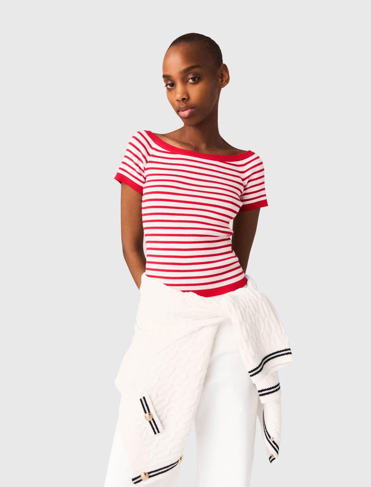 Striped knit top with boat neck | Maje