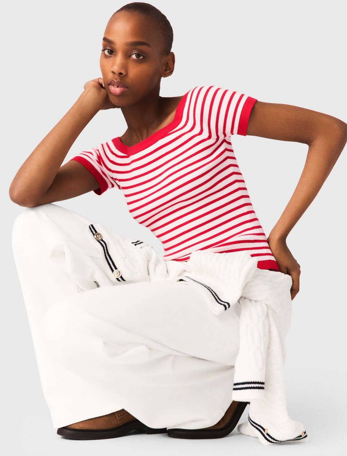 Striped knit top with boat neck | Maje