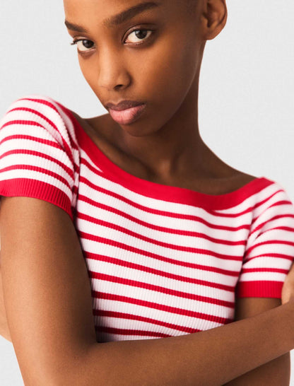Striped knit top with boat neck | Maje