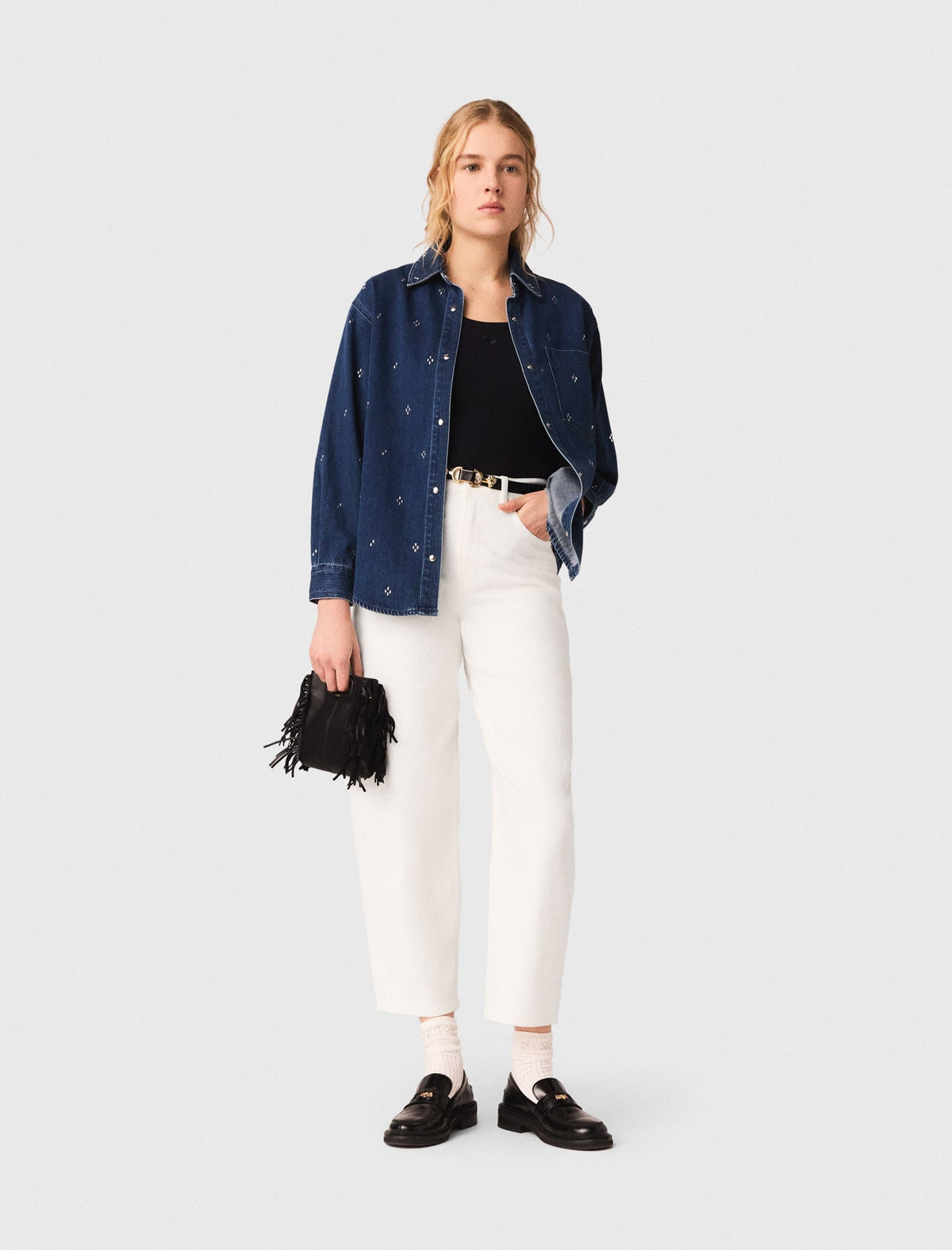 Rhinestone denim shirt | Maje