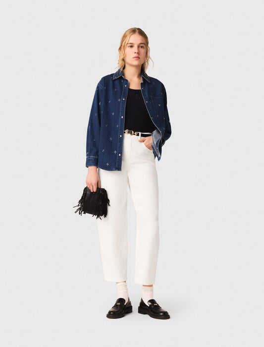 Rhinestone denim shirt | Maje