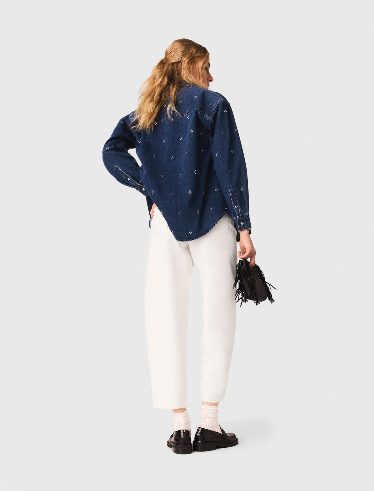 Rhinestone denim shirt | Maje