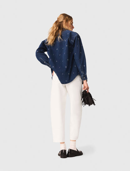 Rhinestone denim shirt | Maje