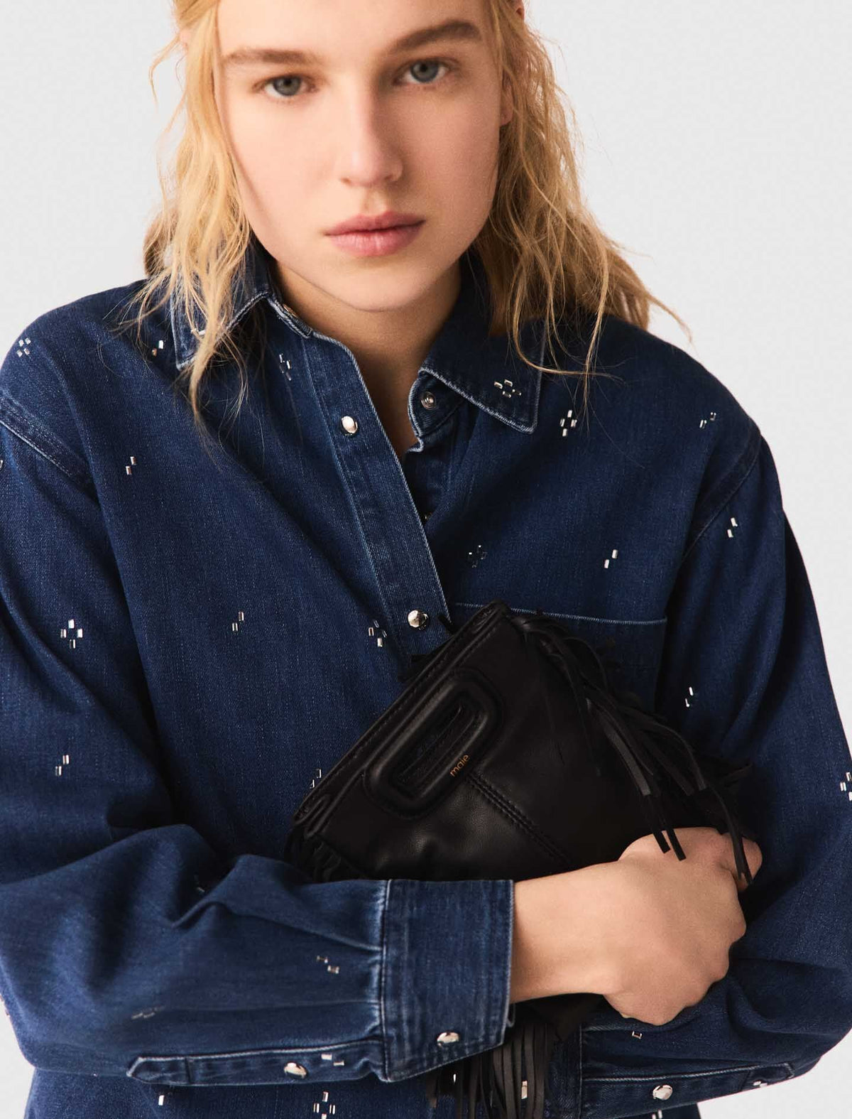 Rhinestone denim shirt | Maje