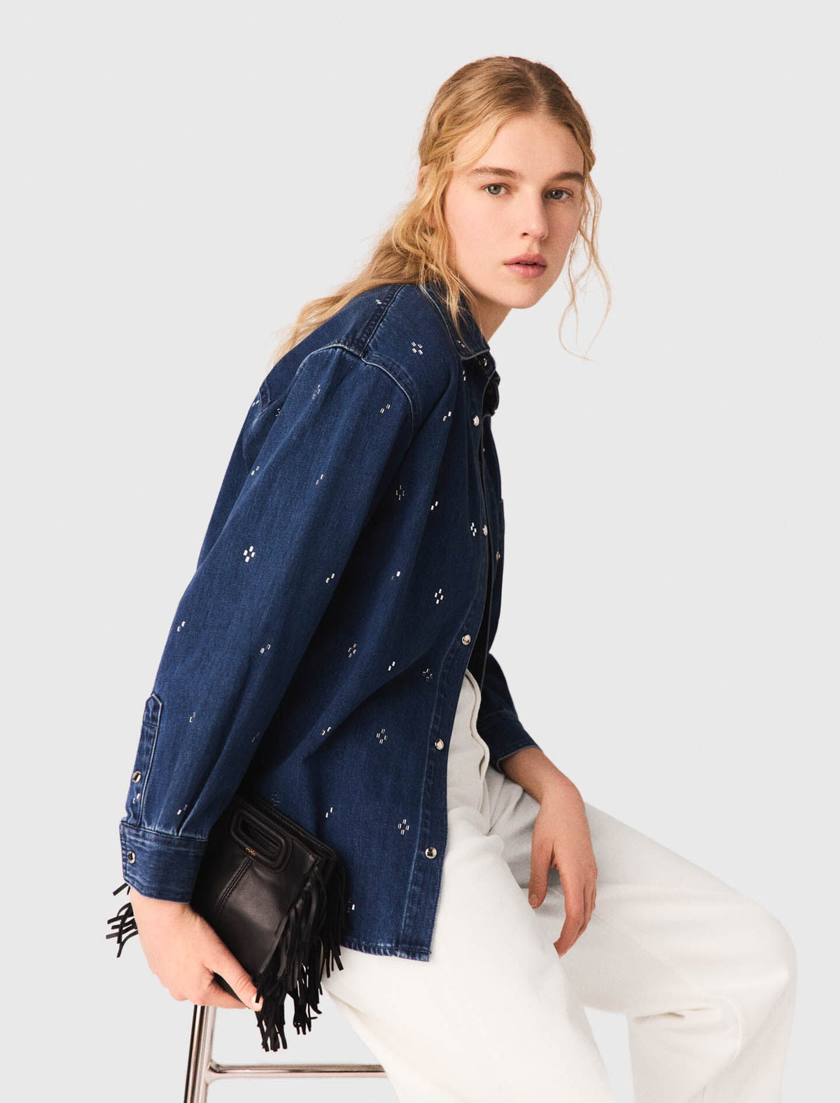 Rhinestone denim shirt | Maje