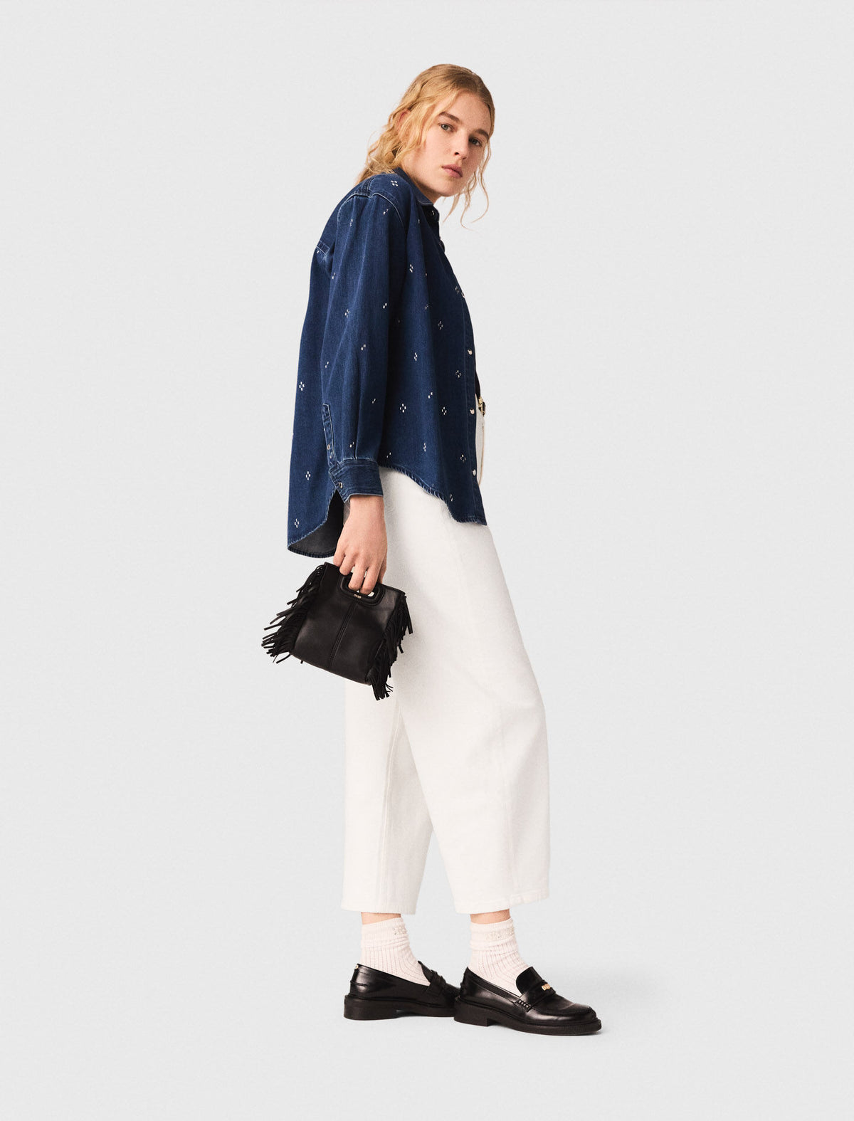 Rhinestone denim shirt | Maje