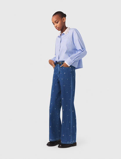 Wide jeans with rhinestones | Maje