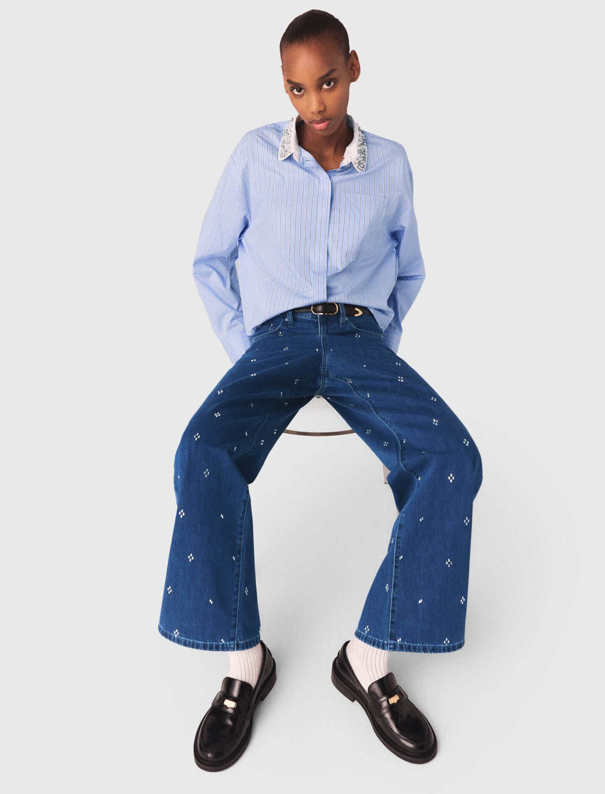 Wide jeans with rhinestones | Maje