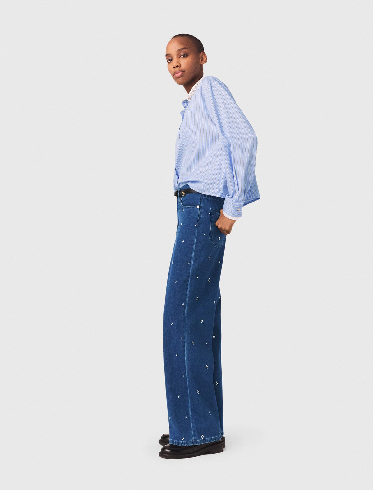 Wide jeans with rhinestones | Maje
