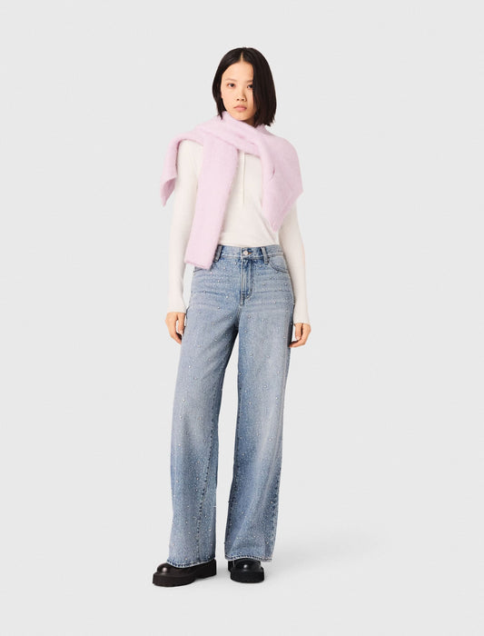 Wide-leg all-over rhinestone jeans | Maje