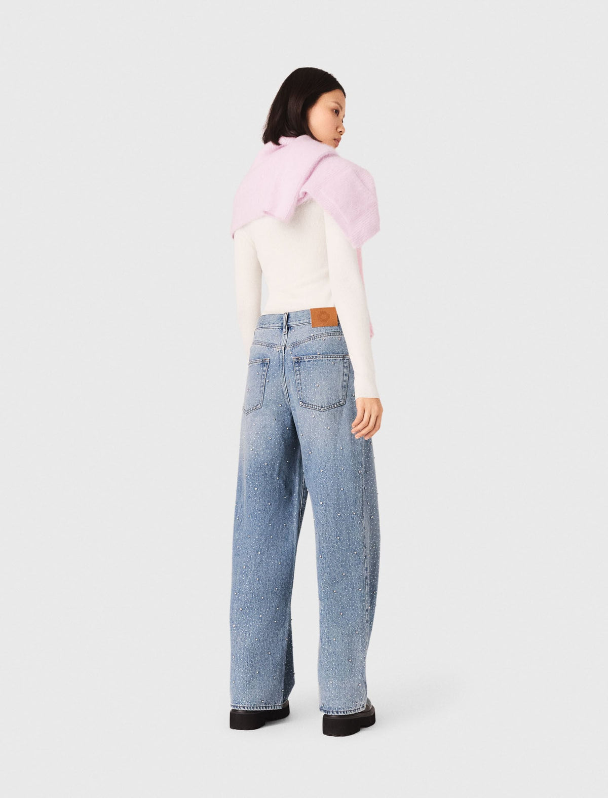 Wide-leg all-over rhinestone jeans | Maje