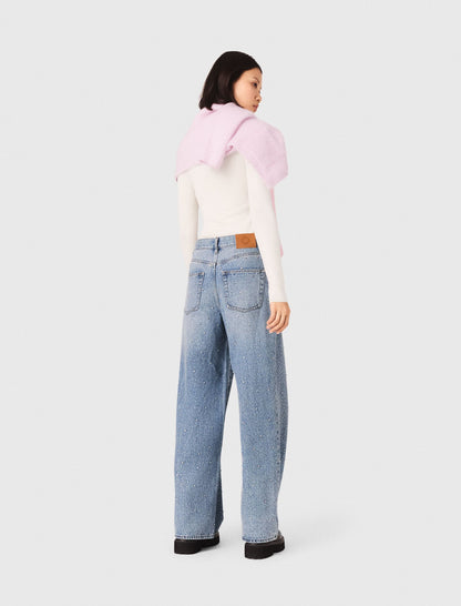 Wide-leg all-over rhinestone jeans | Maje
