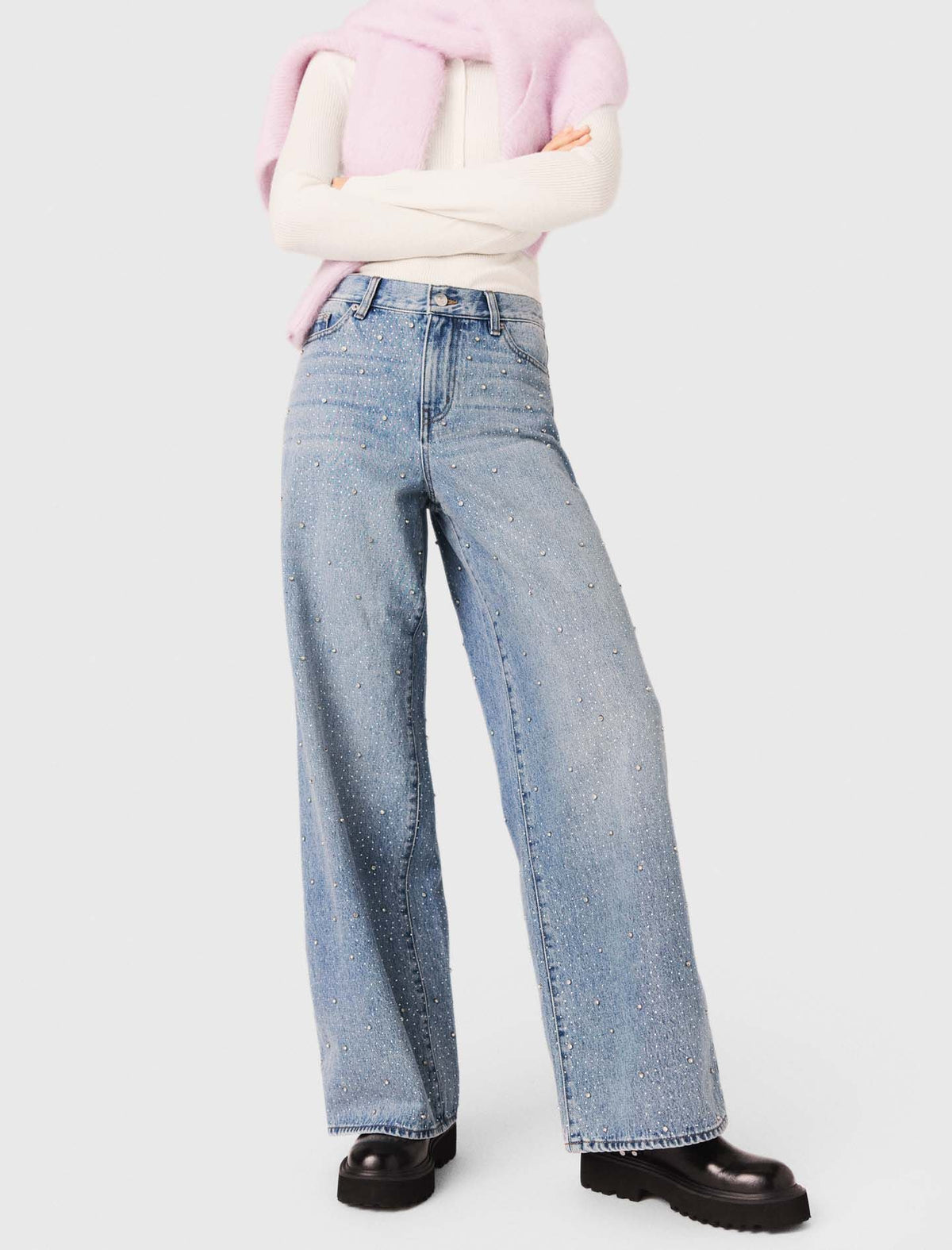 Wide-leg all-over rhinestone jeans | Maje
