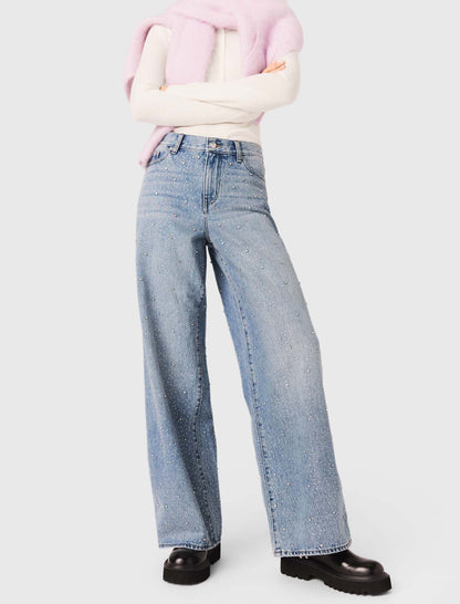 Wide-leg all-over rhinestone jeans | Maje