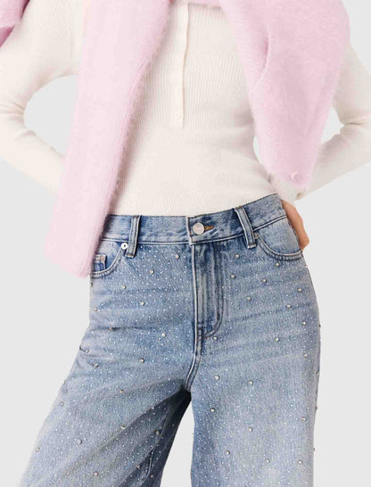 Wide-leg all-over rhinestone jeans | Maje