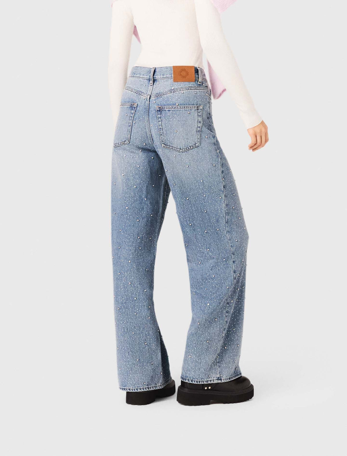 Wide-leg all-over rhinestone jeans | Maje
