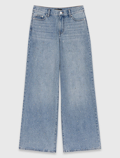 Wide-leg all-over rhinestone jeans | Maje