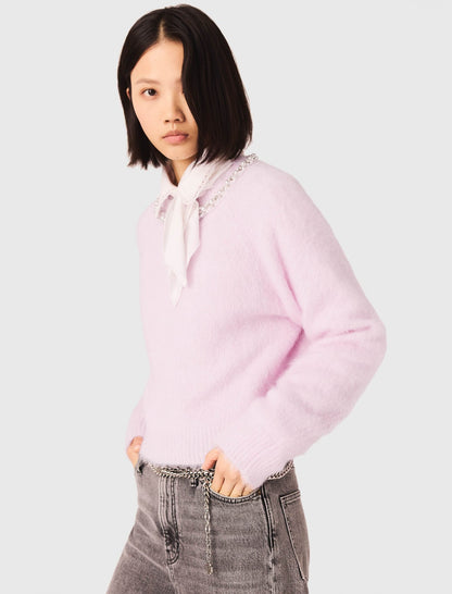 Sweater with jewelry collar | Maje
