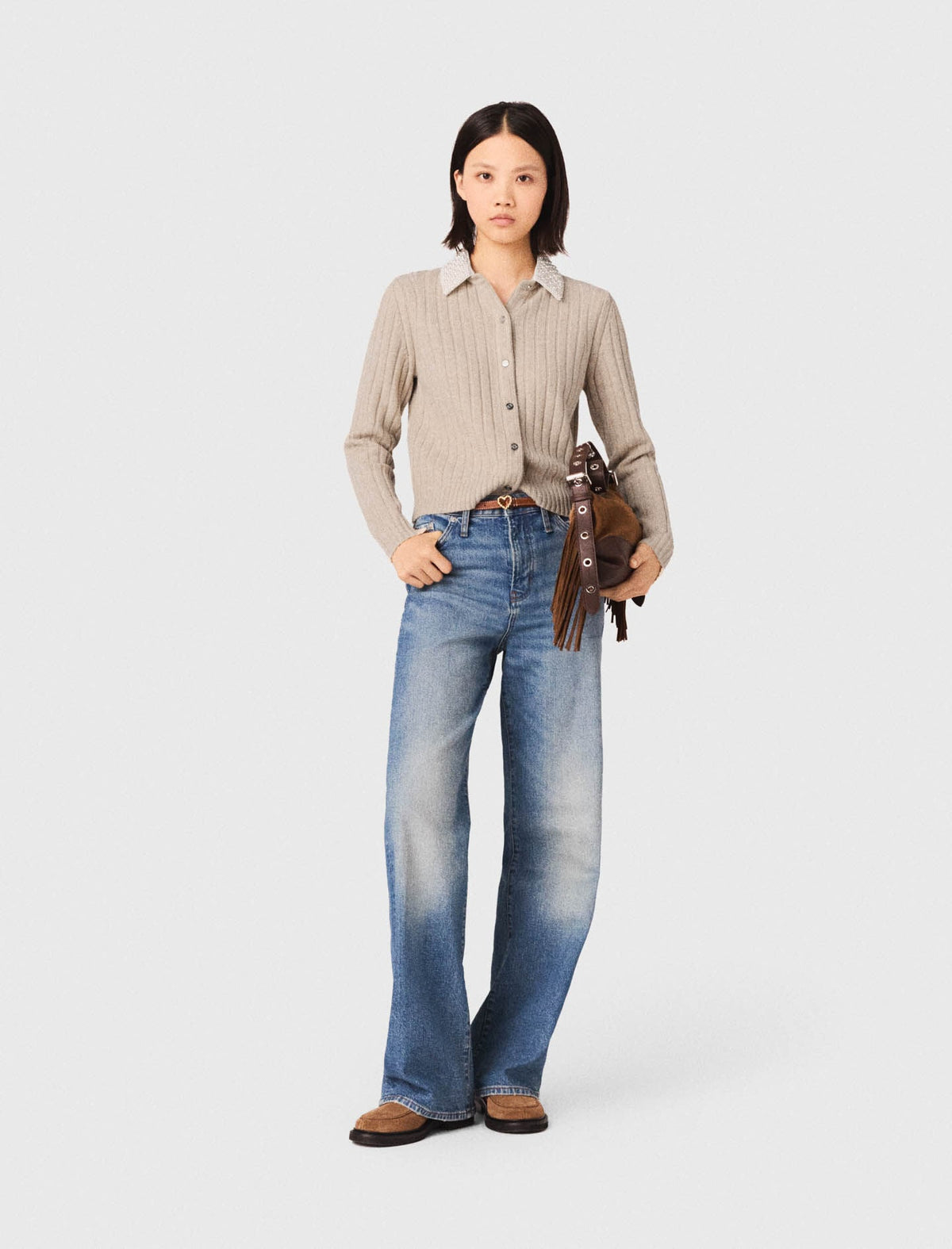 Cardigan with removable pearl collar | Maje