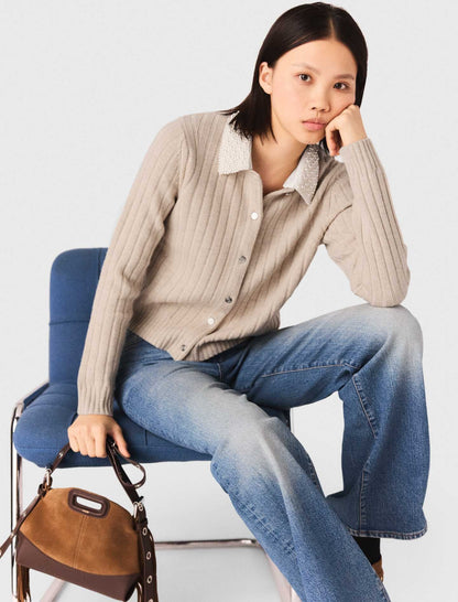 Cardigan with removable pearl collar | Maje