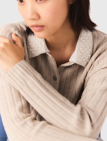 Cardigan with removable pearl collar | Maje