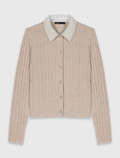 Cardigan with removable pearl collar | Maje