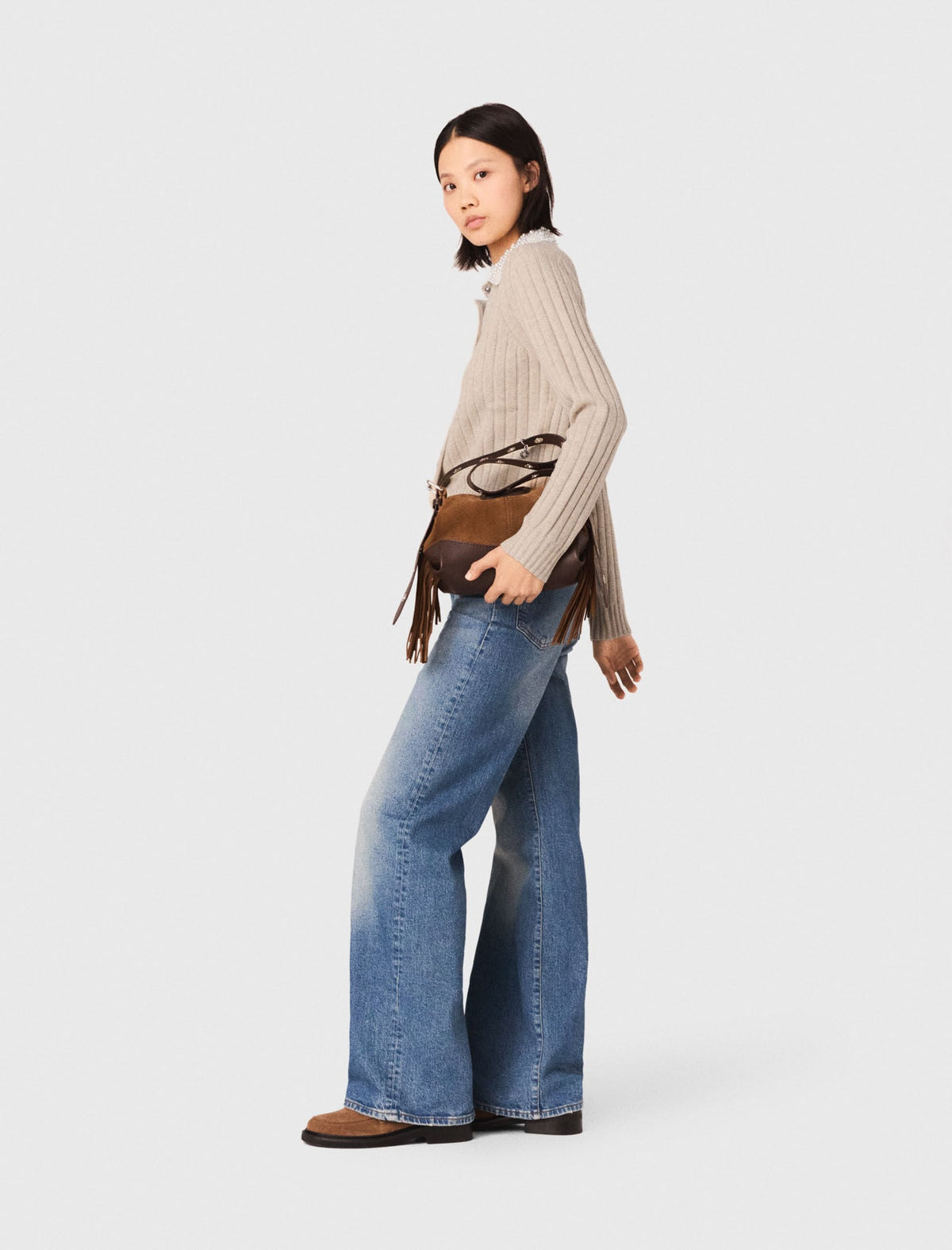 Cardigan with removable pearl collar | Maje