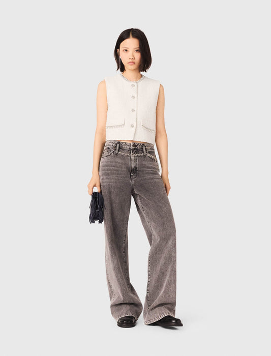 Tweed vest with pearl trim | Maje