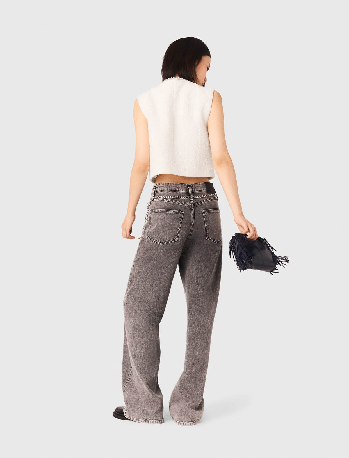 Tweed vest with pearl trim | Maje