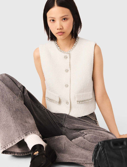 Tweed vest with pearl trim | Maje