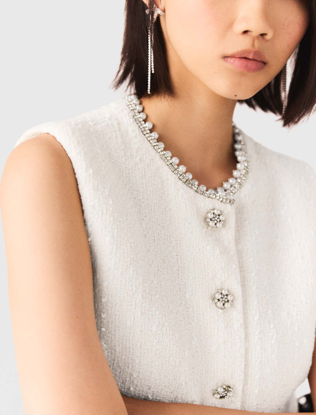 Tweed vest with pearl trim | Maje