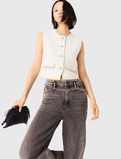 Tweed vest with pearl trim | Maje