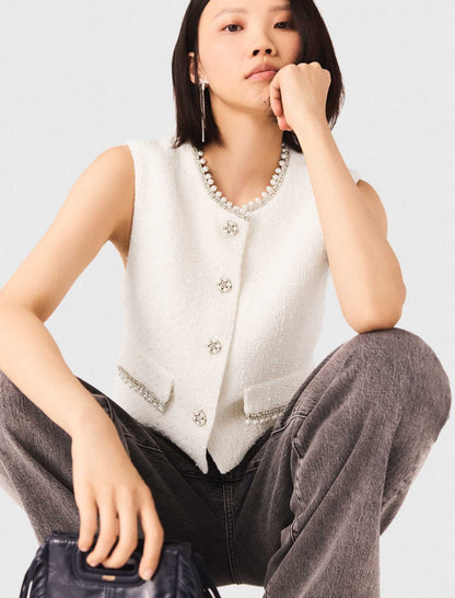 Tweed vest with pearl trim | Maje