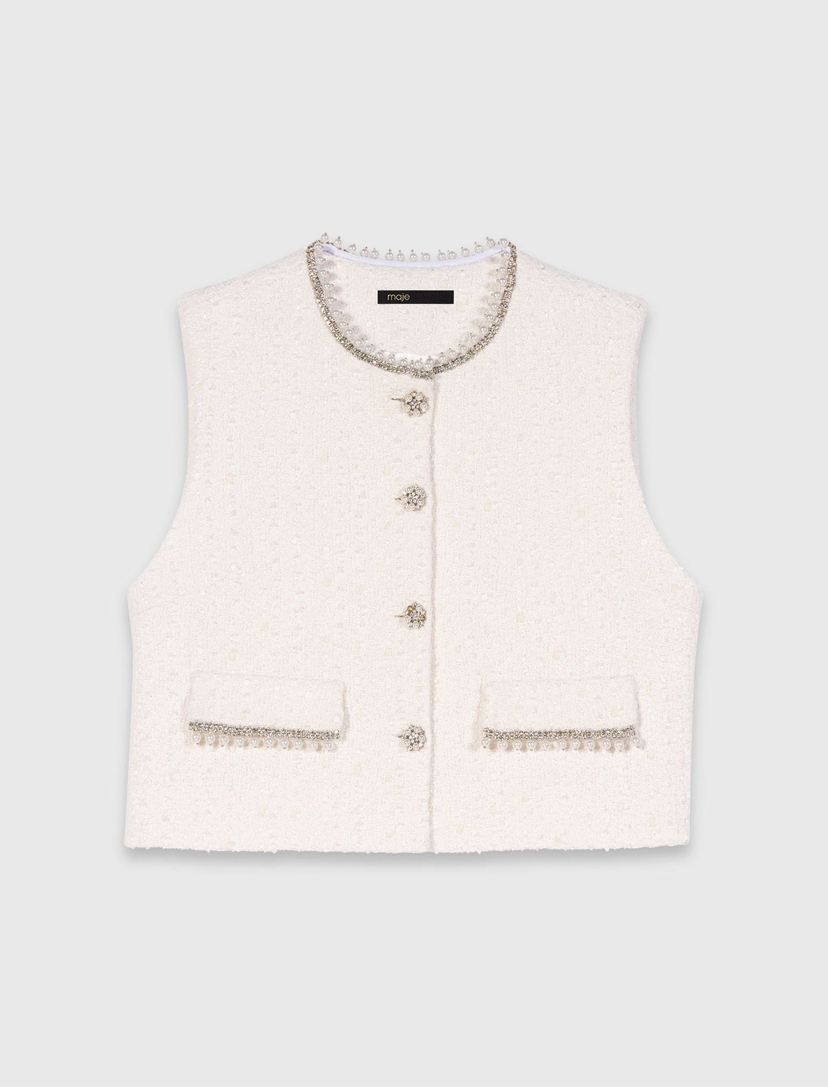 Tweed vest with pearl trim | Maje