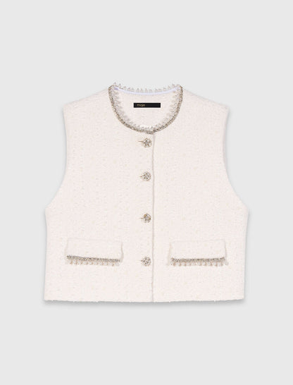 Tweed vest with pearl trim | Maje