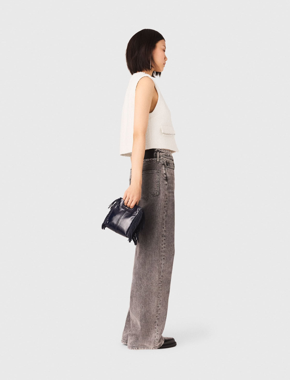 Tweed vest with pearl trim | Maje