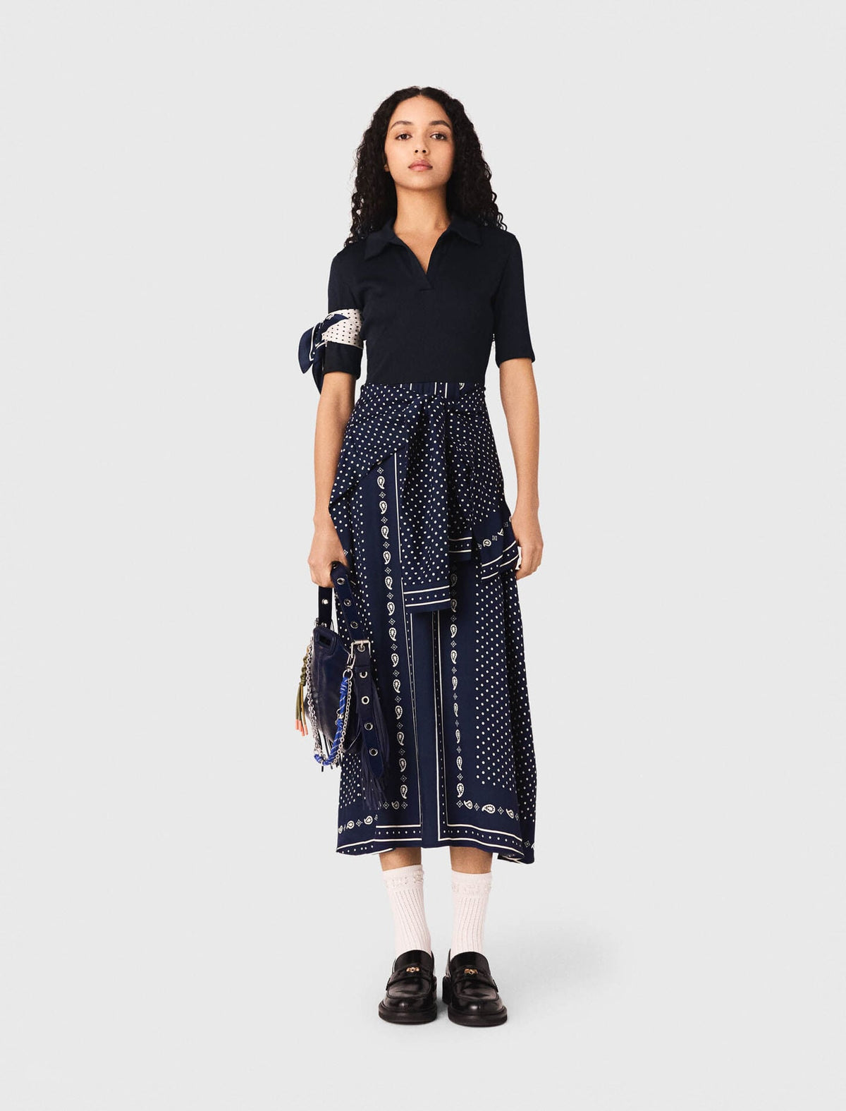Bandana patterned mixed-material dress | Maje