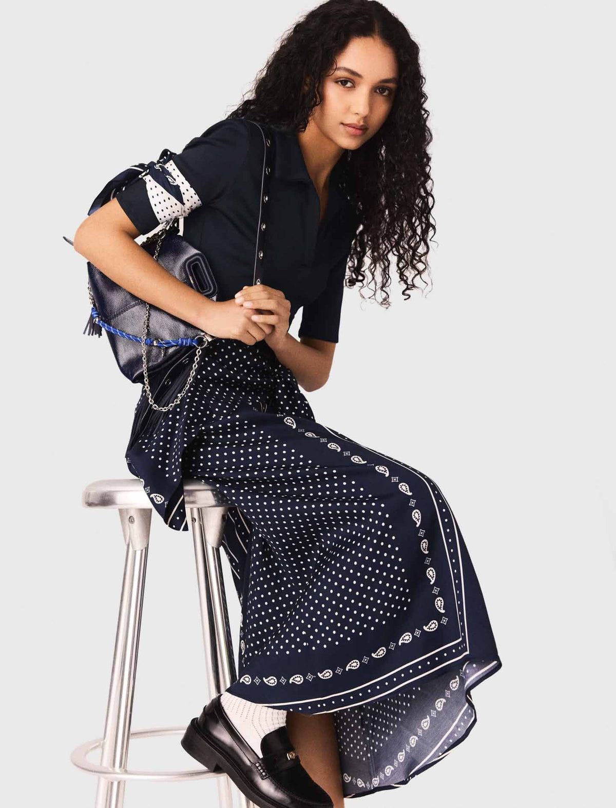 Bandana patterned mixed-material dress | Maje