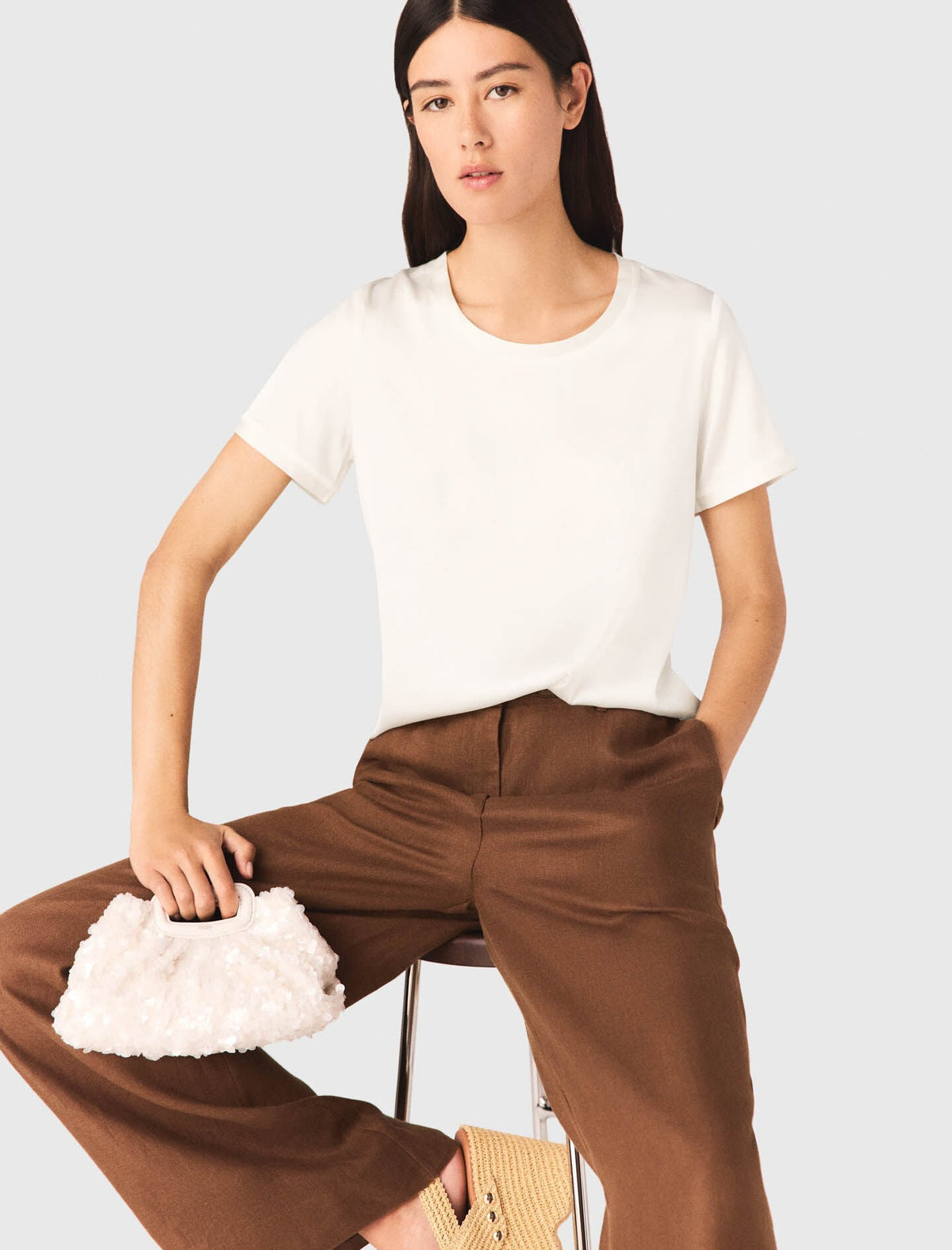 Short-sleeved silk top | Maje
