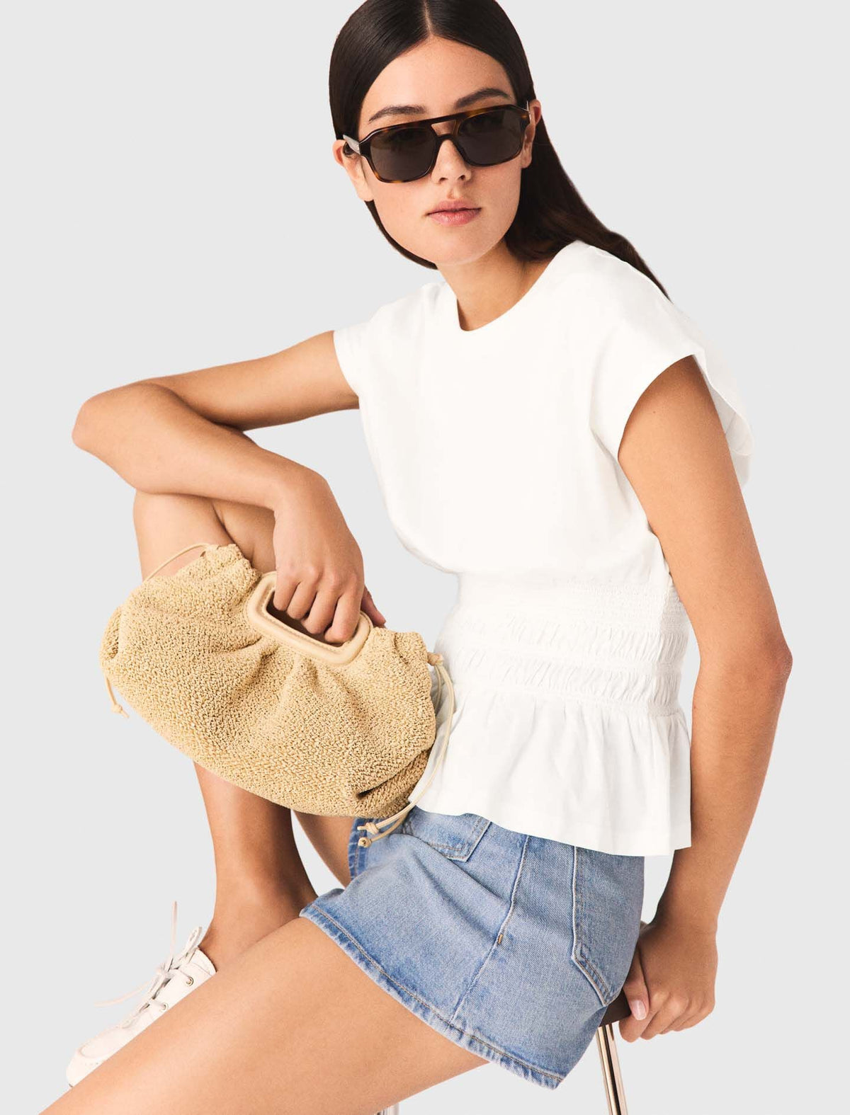 Fitted pleated T-shirt | Maje