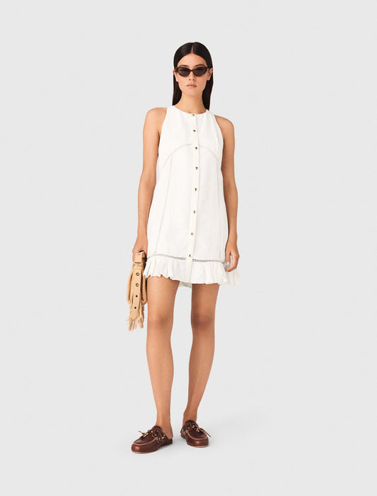 Embroidered linen-blend dress | Maje